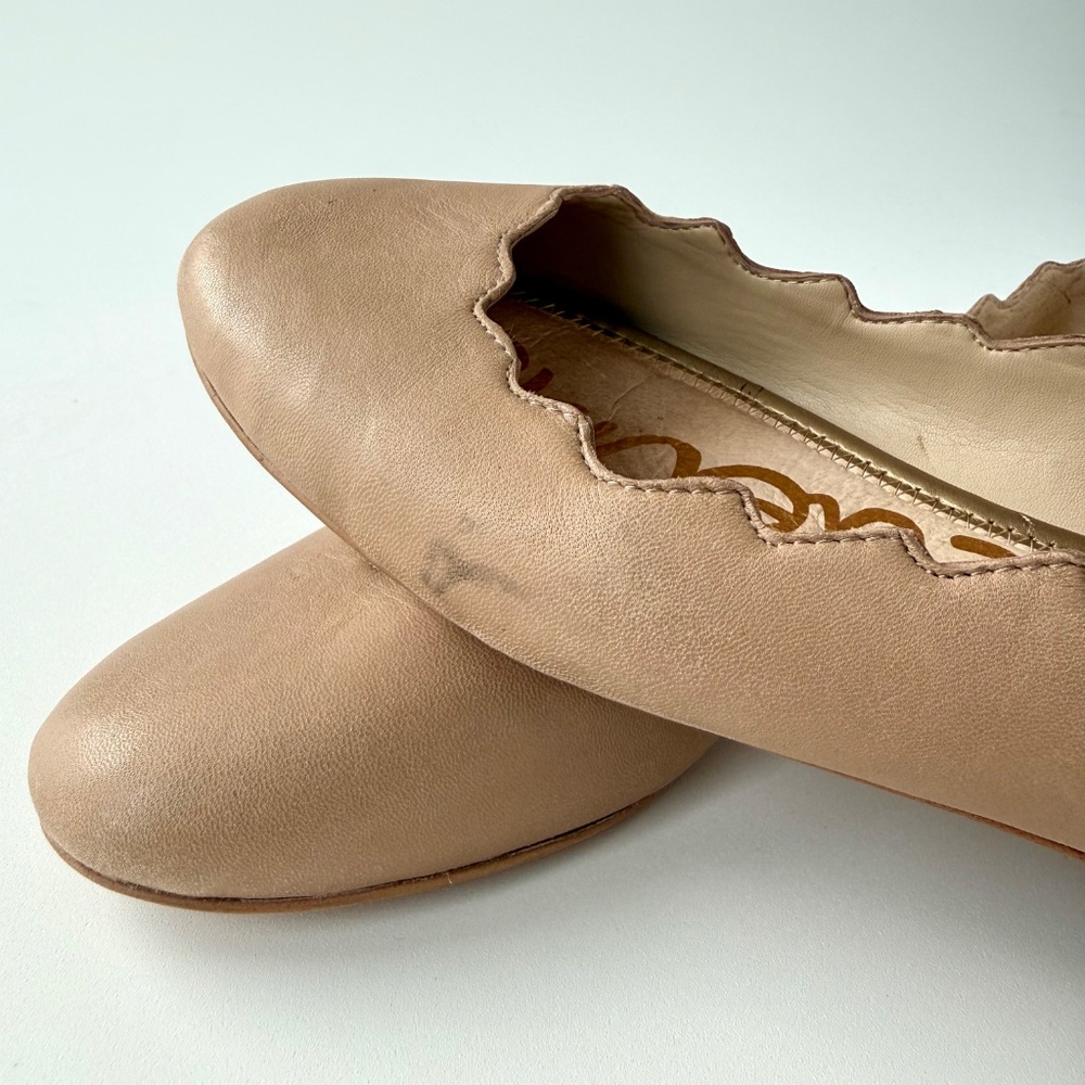 Sam Edelman Francis Classic Ballet Flats 9 Nude Leather Scalloped Edge - Picture 8 of 13